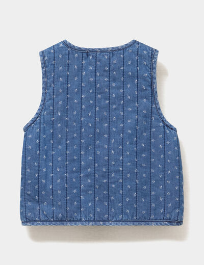 Gilet sans manches matelass&eacute; en jean denim stone b&eacute;b&eacute; fille