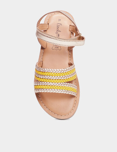 Sandales tressées en cuir Creeks jaune or fille