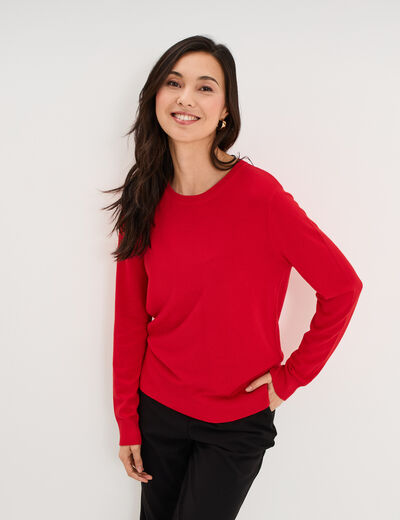 Pull col rond manches longues rouge femme