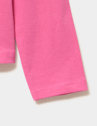 T-shirt coton manches longues à fronces rose fushia fille