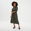 Robe chemise longue nou&eacute;e vert kaki femme