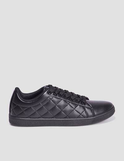 Tennis basses matelassées à lacets noir femme