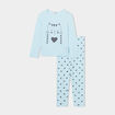 Ensemble pyjama pantalon t-shirt coton bleu turquoise fille