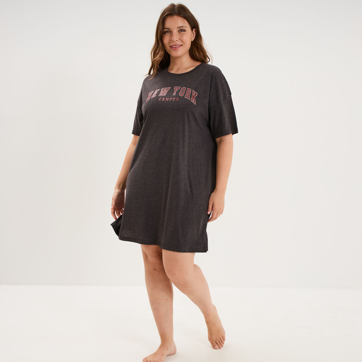 Chemise de nuit courte coton majoritaire gris clair femme grande taille