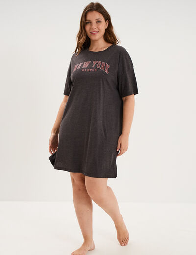 Chemise de nuit courte coton majoritaire gris clair femme grande taille