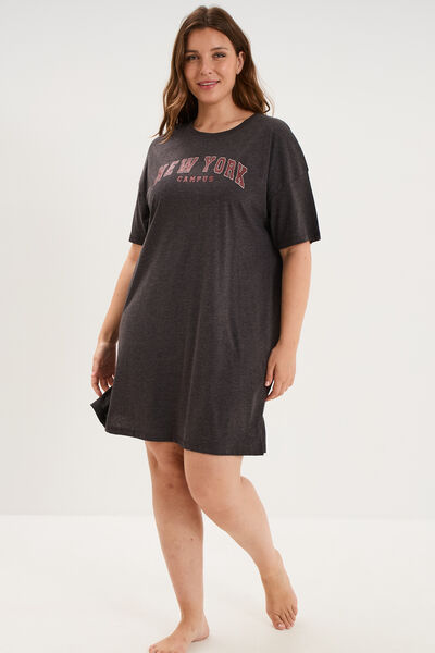 Chemise de nuit courte coton majoritaire gris clair femme grande taille