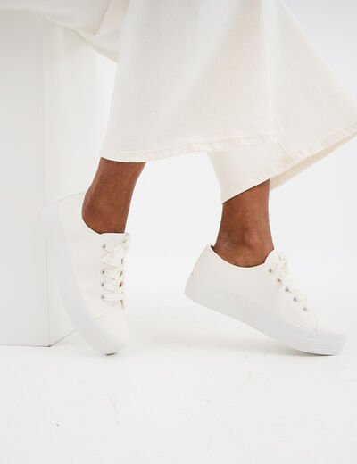Tennis en toile basses à lacets blanc femme