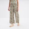 Pantalon large fluide taille élastiquée vert kaki femme
