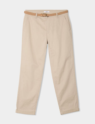 Pantalon chino 7/8ème ceinture tressée beige femme