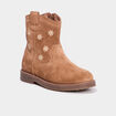 Boots brodées en cuir camel fille