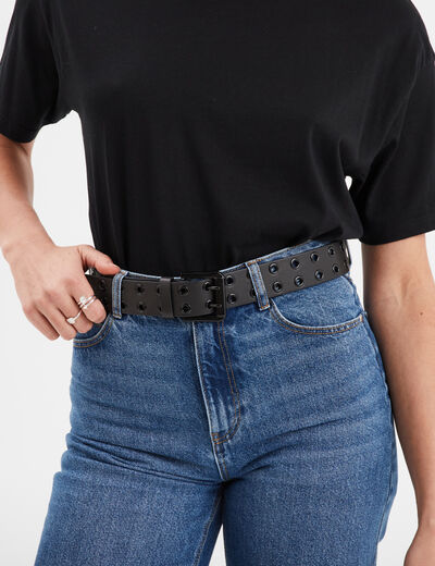 Ceinture avec oeillets noir femme