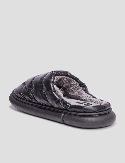 Chaussons mules matelassés fourrés noir homme