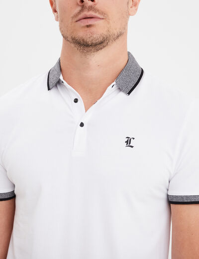 Polo coton ajusté manches courtes blanc homme