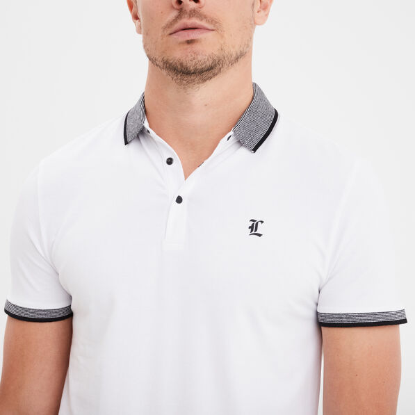 Polo coton ajusté manches courtes blanc homme
