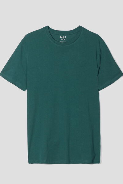 T-shirt droit en coton manches courtes vert fonc&eacute; homme