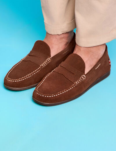 Mocassins en cuir daim marron homme