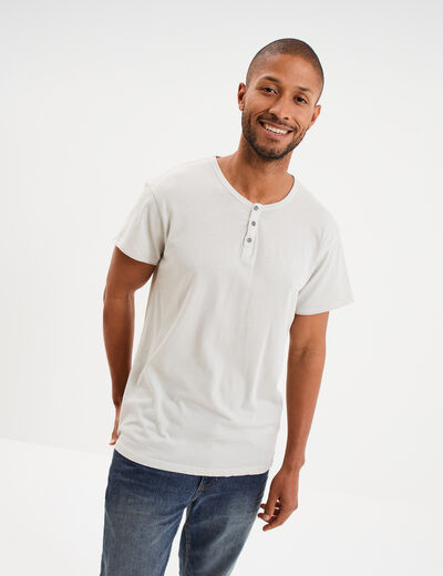 T-shirt col tunisien manches courte gris clair homme