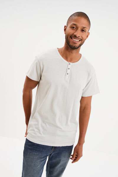 T-shirt col tunisien manches courte gris clair homme