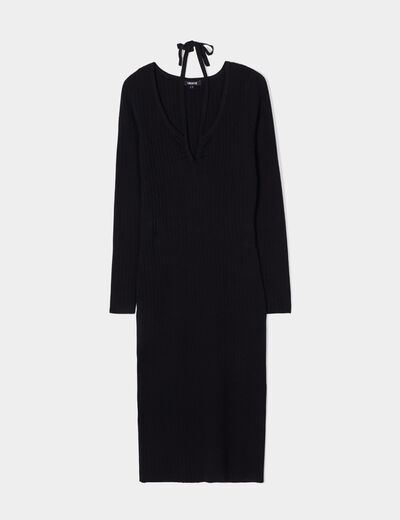 Robe pull moulante à bretelles nouées noir femme