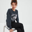 Sweat col rond coton Vilaines Disney noir femme