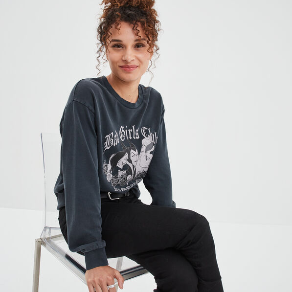 Sweat col rond coton Vilaines Disney noir femme