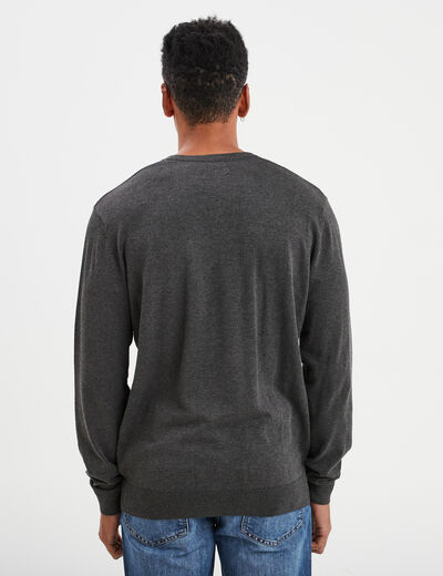 Pull col tunisien manches longues gris foncé homme