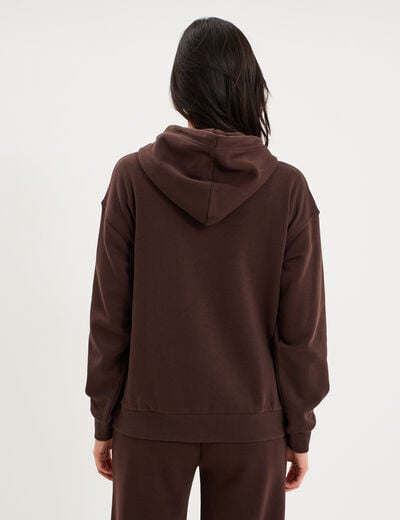Sweat zipp&eacute; &agrave; capuche marron fonc&eacute; femme