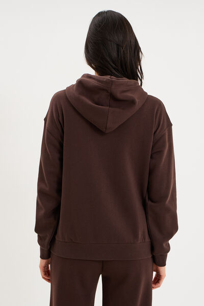 Sweat zipp&eacute; &agrave; capuche marron fonc&eacute; femme