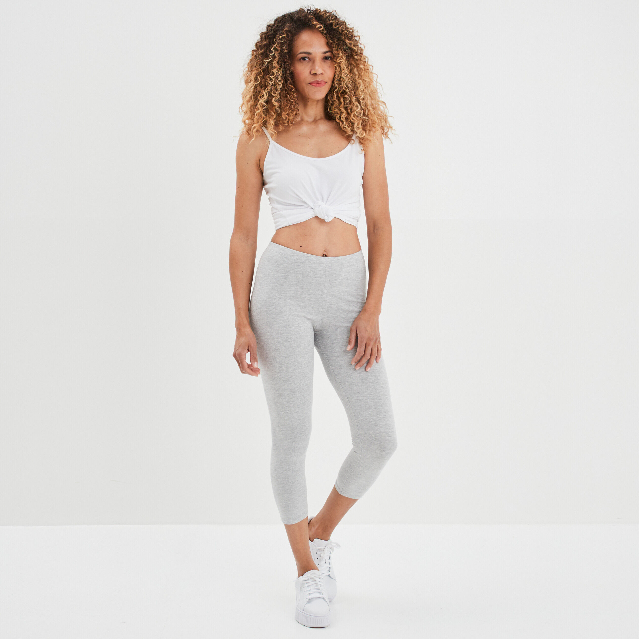 Legging 7/8ème taille élastiquée gris clair femme LH