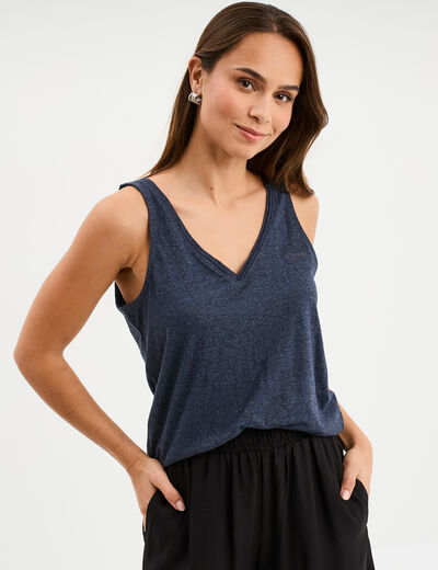 Débardeur col et dos en V bleu marine femme