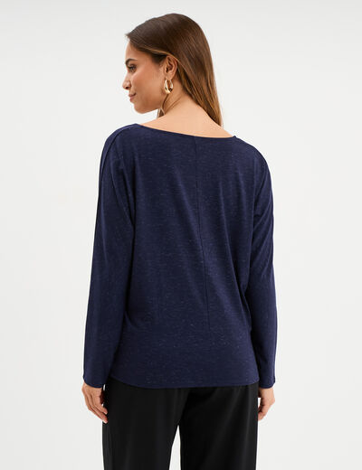 T-shirt col en V manches longues bleu marine femme