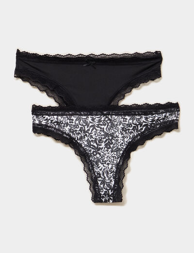 Lot de 2 tangas bords dentelle ecru femme