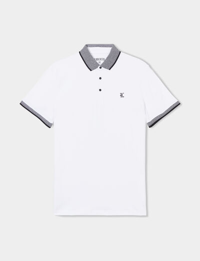 Polo coton ajusté manches courtes blanc homme