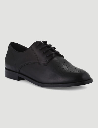 Derbies plates en cuir noir femme
