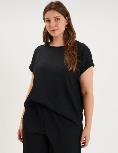 T-shirt manches courtes gaze de coton noir femme grande taille