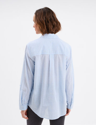 Chemise manches ajustables 1 poche coton bleu femme