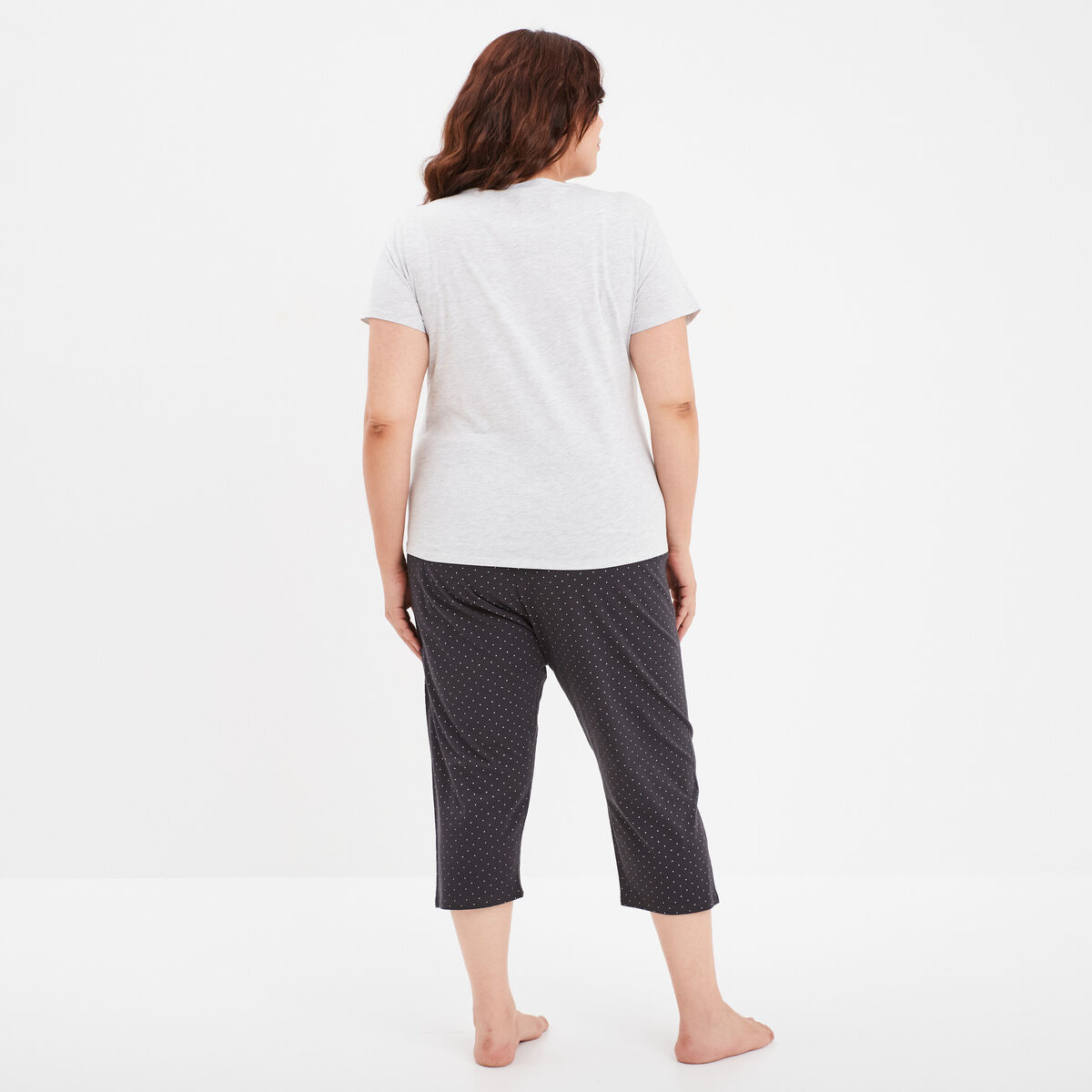 Ensemble pyjama corsaire 2 pièces coton gris clair femme grande taille