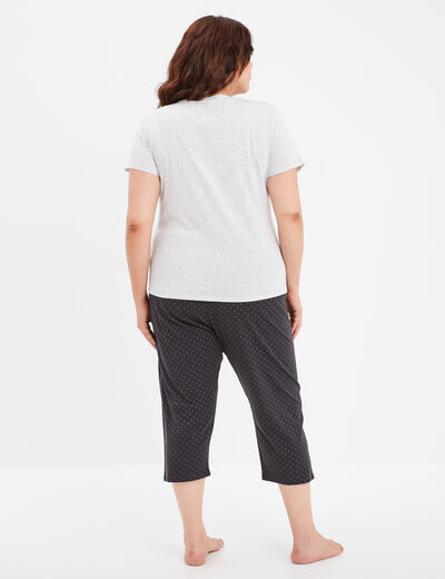 Ensemble pyjama corsaire 2 pièces coton gris clair femme grande taille