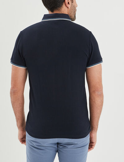 Polo manches courtes 1 poche coton bleu marine homme