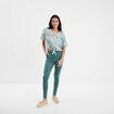 Blouse manches courtes détail noeud vert foncé femme