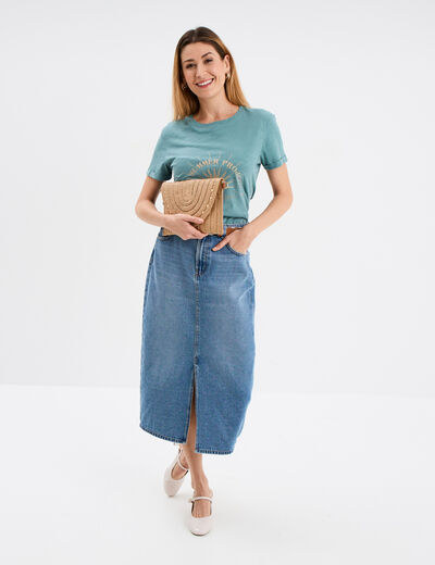 T-shirt manches courtes coton vert canard femme
