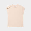 T-shirt gaufr&eacute; col rond avec boutons beige femme