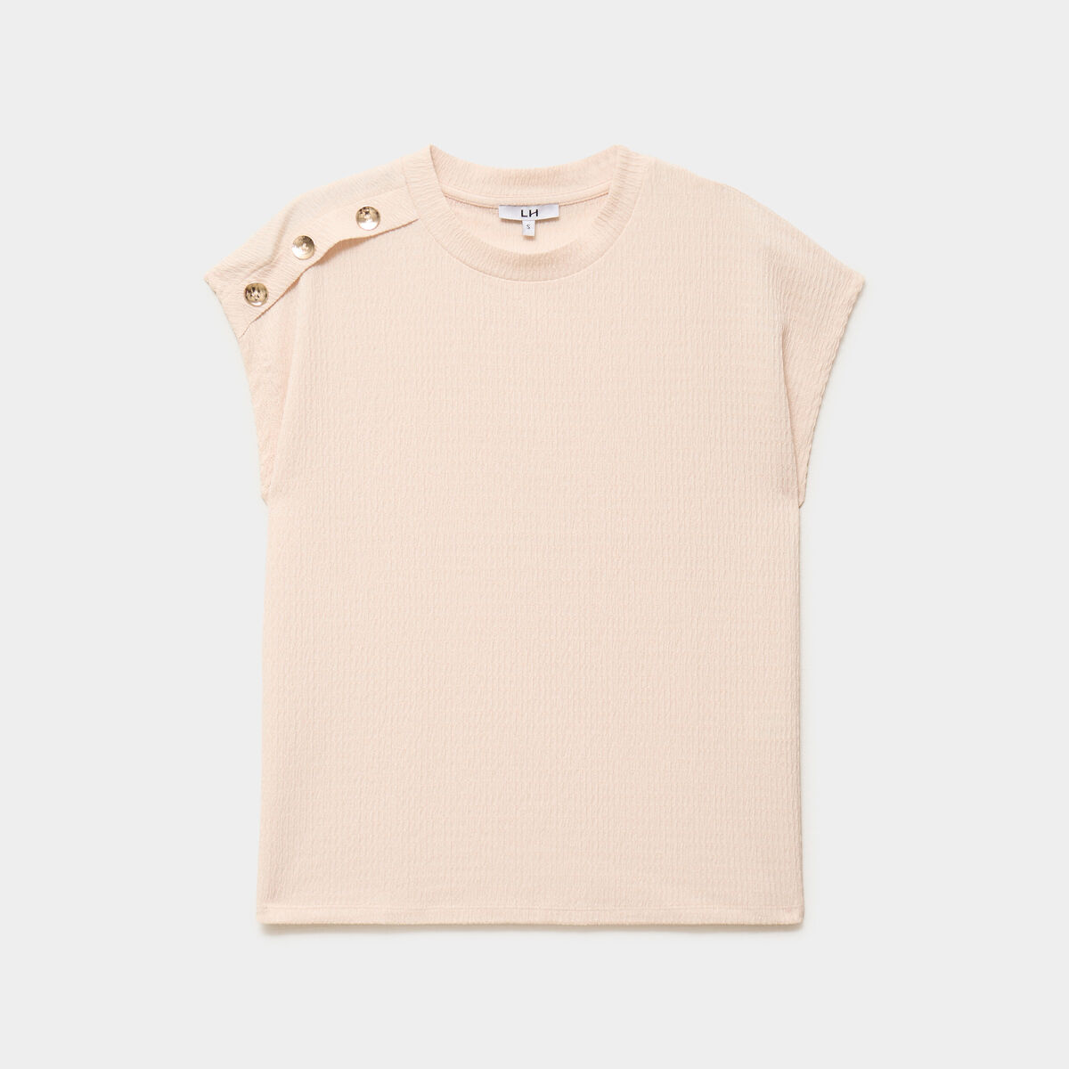T-shirt gaufr&eacute; col rond avec boutons beige femme