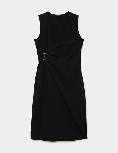 Robe droite longueur genou coton noir femme