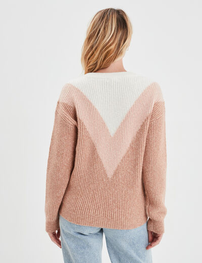 Pull manches longues col rond rose clair femme