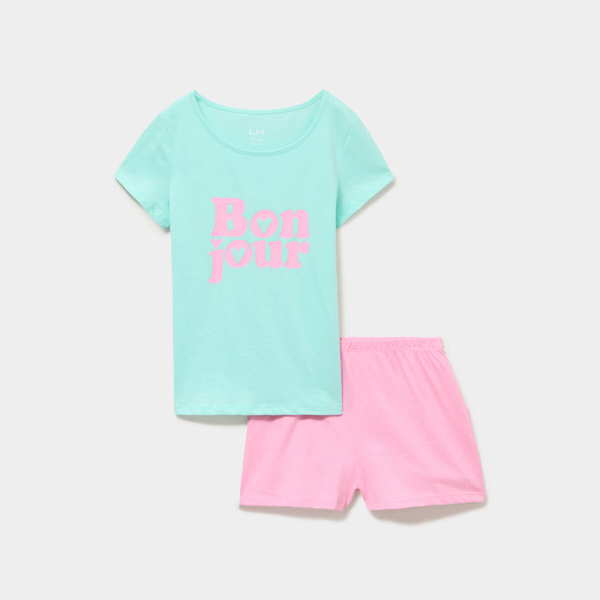 Ensemble pyjama short et t-shirt coton bleu turquoise fille