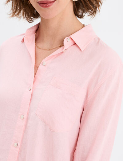 Chemise mélange lin manches longues rose clair femme