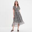 Robe longue évasée col cache-coeur noir femme