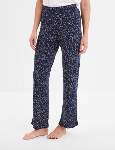 Pantalon de pyjama droit fluide bleu marine femme