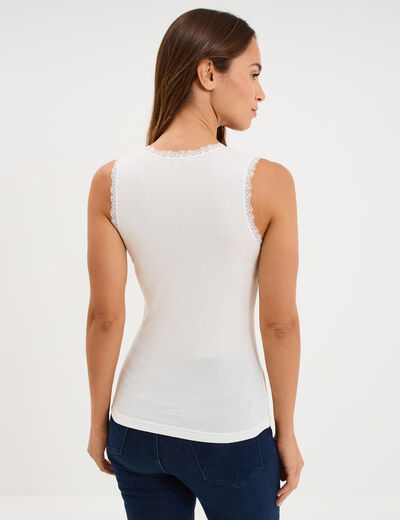 D&eacute;bardeur coton bords dentelle blanc femme